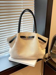 Dedoo 1个FEISTURE仿麂皮手提包，大容量纯色成熟优雅女士托特包，复古风格工作包，适合女孩、女士、大学生、上班族，最新时尚麂皮包，完美搭配秋季女装 - 彩色 - 查看 7