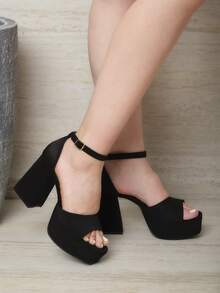 SANDALIA NEGRA DE TACÓN CAMPANA CON PLATAFORMA - Negro - Ver 1