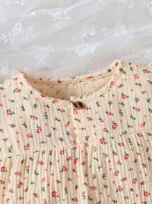 MommBaby Pelele para bebé recién nacido niña con estampado floral, cuello con volantes y abotonadura delantera de manga larga, estilo pastoril lindo y casual para primavera y otoño