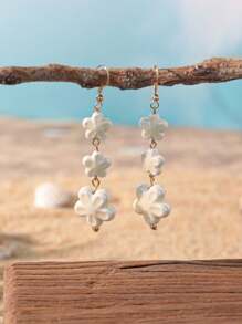 1 Par de Brincos Pendentes de Flores de Cerâmica em Estilo Boho Multicamadas, Jóias Boêmias Coloridas de Praia, Adequados para Uso Diário ou Férias