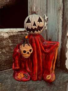 1 pièce Ornement Cape Fantôme de Citrouille de Tête Rétro d'Halloween, Décorations d'Automne pour Ambiance Mystique, Ameublement de Maison, Décorations de Chambre à Coucher, Cadeaux de Style Décoratif d'Halloween