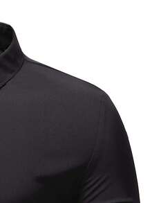 Casual Short Sleeve Plain Front Button Down Shirt (Asymmetrical Cut) - màu đen - Xem 3