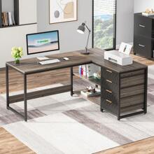 Tribesigns Tribesigns Schreibtisch mit 4 Schubladen, L-förmiger Computertisch mit 2 Ablagen, Reversible Eckschreibtisch für Büro,Arbeitszimmer, Wohnzimmer, Grau, 155*110*75cm