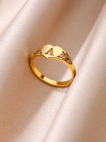 1PC Fashion Hollow Initial Letter Heart Rings For Women Gold Color Stainless Steel A-Z Letter Ring Aesthetic Wedding Jewelry Gift - Yellow Gold - View 2