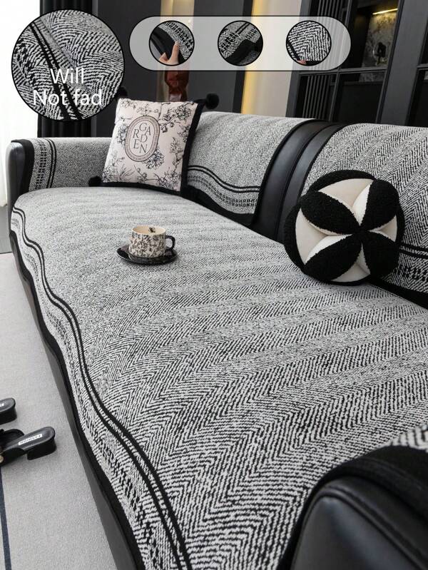 1 Peça Almofada Antiderrapante Personalizada e Elegante para Sofá, Tecido de Capa de Sofá Simples em Preto e Branco, Almofada Antiderrapante e Resistente a Arranhões de Animais de Estimação para Assento de Sofá, Adequada para Decoração de Sofá e Capa Protetora em Quartos, Salas de Estar e Escritórios, Estilo Popular Nórdico, Lavável em Máquina durante Todo o Ano