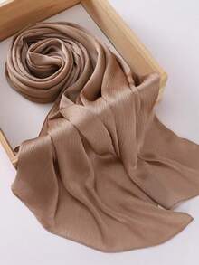 1pc 180*70CM Scarf Texture Crinkled Satin Crepe Crinkled Shawls And Wraps Silk Feeling Chiffon Hijab Women Long Hair Scarves Braids Soft Headscarf Headbands Scarf Bandana Beach Cover Up Sarong Satin Hijab Daily Life Evening Travel Wedding Party Bridal - Baby Pink - View 10