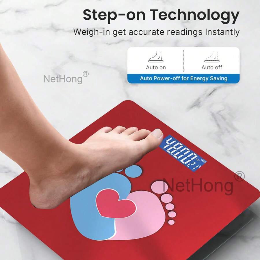 NetHong Digital Bathroom Scales 180KG Body Weight Weighing Scale Smart LED Electronic,Red - Red - View 1