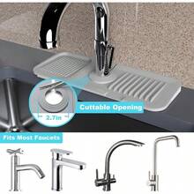 Local Shipping-5°Slope Kitchen Sink Splash Guard-Gray Silicone Faucet Mat Handle Drip Catcher Tray Behind Faucet With Soap Dispenser Hole-1pc Water Clear Gadgets For Sink Accessories 5 By 24inch Long Organizer - Gray - 查看 5