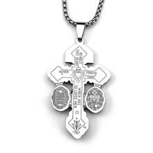 Collar con colgante de crucifijo de Jesús de acero inoxidable color oro, cadena de joyería cristiana con San Benito y Virgen María