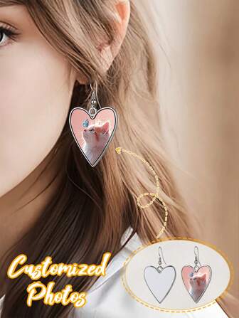 1Pc Personalized Customized Poker Shaped Earrings, Customized Pattern Photos, Made Of Metal Material, Sturdy And Durable, Stylish, Simple And Beautiful, Eye-Catching Colors, Unique And Versatile, Suitable For Various Occasions, Gatherings, Weddings, Holidays, Birthdays, Valentine'S Day, Thanksgiving, Anniversaries, School And Graduation Seasons, Parties, Mother'S Day, Girlfriends, Girlfriends, Classmates, And More