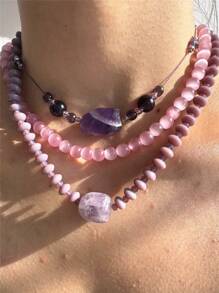 1 pièce Collier pendentif de pierres naturelles en acrylique violet, collier asymétrique élégant et de luxe à la mode pour femmes