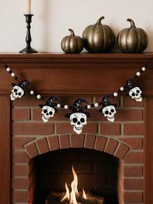 1 Peça Guirlanda de Caveira de Halloween com Chapéu de Bruxa, Decoração de Parede de Caveira Preta e Branca, Adequada para Festa de Halloween, Decoração de Casa Assombrada, Decoração de Feriado, Decoração de Casa, Decoração de Halloween, Decoração de Outono, Decoração de Quarto - Multicolorido - Visão 8