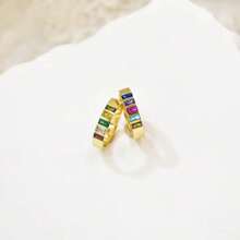 1pc Elegant Birthday Gemstone Ring, Family Birthstone Ring, Customized Rectangular Gemstone Ring, 14K Gold Mother's Day Stackable Ring, Personalized Gift For Her