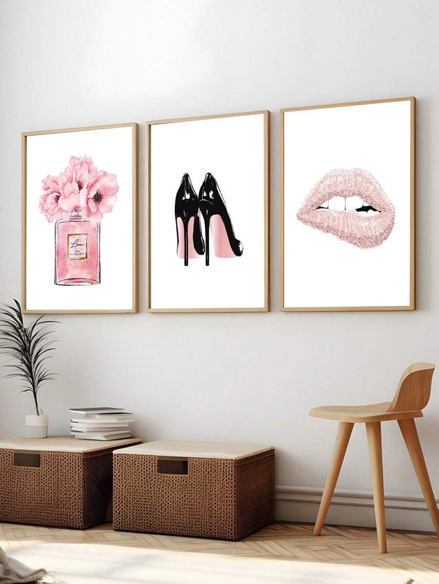 1 件浅粉色墙壁艺术、少女时尚海报、送给她的礼物、更衣室装饰、梳妆台艺术、帆布印刷海报、适用于客厅、卧室、餐厅、厨房、工作室等，无框