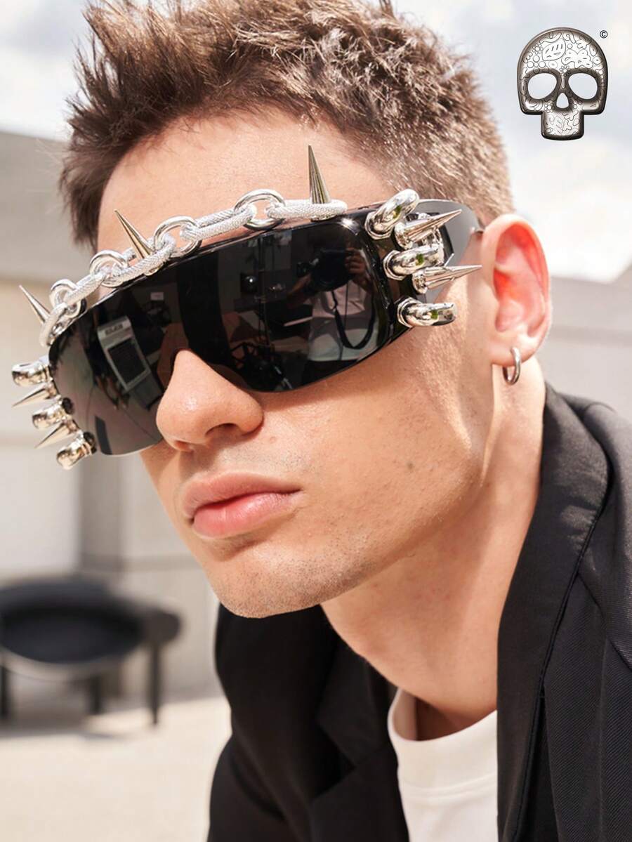 1 pieza Cadena de remaches para gafas, estilo metal hardcore, rompe la norma, úsalo y conviértete instantáneamente en un entusiasta del streetwear, ¡explosión de rock punk! - Cadena de aluminio Eagle Claw F - Ver 1