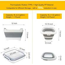 Collapsible Wash Basin With Drain Plug – 2.4 Gallon Portable Sink Tub For Baby Bottles, Dishwashing, RV & Camping | Space Saving Foldable Design | -Free /PP Material (Grey) - Xám+5l Xám - Xem 2