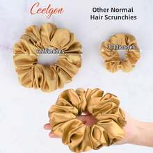 Brown Black Big Satin Scrunchies For Women 6.3Inches Large Scrunchie Coffee Satin Oversized Thick Elastic Hair Ties Jumbo Hair Scrunchies 6 Pack (Black,Coffee, Champagne,Brown,Grey,Dark Brown) - 咖啡 - 查看 2