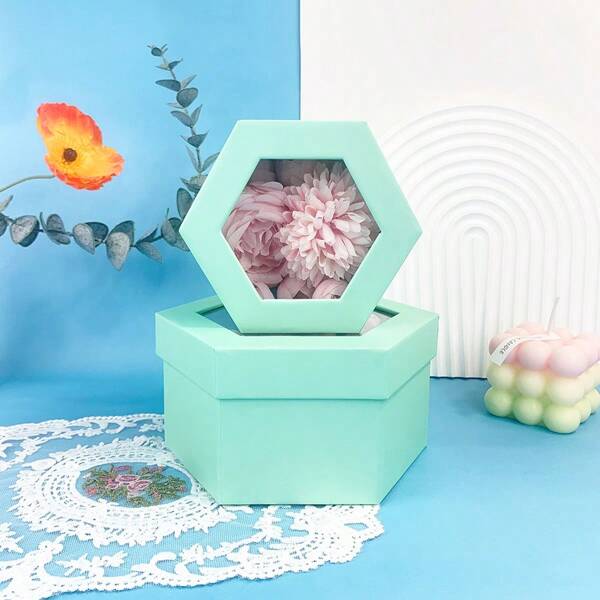 2pcs Hexagon Gift Boxes, Solid Color Stationery Desk Storage Boxes, Suitable For Birthday, Wedding, Graduation Gift Packaging School Supplies, Back To School