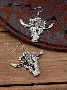 1 par de pendientes colgantes tipo gota con estampado de cabeza de toro de girasol y estampado leopardo en estilo vintage western, adecuado para vacaciones, uso diario y regalos (patrones surtidos al azar)