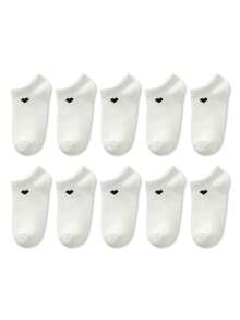 10 pares/12 pares de calcetines tipo tobillero con estampado de corazón para niños, en negro/blanco/gris, cómodos y versátiles, aptos para niñas, para primavera/otoño
