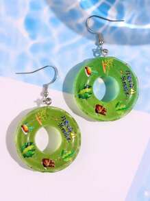 1 Pair Of Creative & Cute Mini Blue Swimming Ring Earrings For Women, Beach/Vacation Jewelry