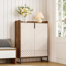 LITTLE TREE Schuhschrank 73x35x105cm mit 2 Türen – Weiß-goldener Metallrahmen für 25 Paar Schuhe, schmale Schuhaufbewahrung für Flure (1 Stück) - Braun - Übersicht 5