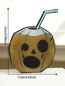 1 件万圣节水果木制标牌，有趣的鬼魂西瓜菠萝椰子南瓜灯装饰，可爱的卡通咖啡鬼桌面装饰，适合秋季丰收派对家居展示 - 彩色 - 查看 4