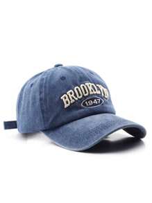 Gorra de béisbol con bordado de letras 'Brooklyn 1947' con efecto desgastado vintage, gorra snapback versátil y casual unisex, de talla ajustable, apta para todas las estaciones