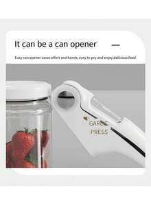 1 Pc Large Garlic Press, Garlic Paste Maker, Garlic Slicing Tool, Clamp, Wine Bottle Opener, Peeler, Multi-Functional Zinc Alloy Stainless Steel, Manual Pull-Type Garlic Press - Silver - View 9