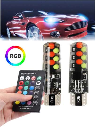 Focos LED T10 tipo pellizco RGB multicolor con control remoto para coche moto universales 12v Par