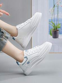 2025 New Spring/Autumn Fashion Versatile Thick Sole Lace-Up White Casual Sneakers For Women, Waterproof Platform Small White Shoes