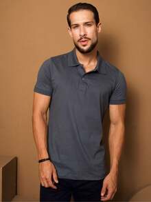 Men's Polo Shirt Premium Cotton Basic Plain Shirt Summer Men's Shirts - Màu xám đen - Xem 1