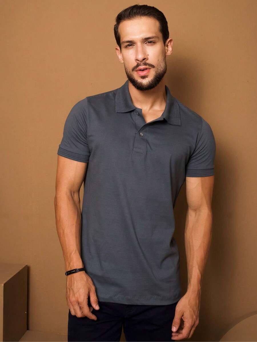 Men's Polo Shirt Premium Cotton Basic Plain Shirt Summer Men's Shirts - Màu xám đen - Xem 1