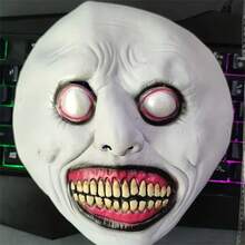 1 pieza Máscara de terror de Halloween, máscara aterradora de mascarada de Halloween, máscara de diablo sonriente, máscara de rostro aterrador y malvado, máscara de látex con ojos blancos espeluznantes para disfraz de Halloween, fiesta de disfraces y actuación