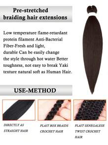 Trecce sintetiche per extension capelli, premestrizi, marrone scuro, a lunga treccia, resistenti al calore, 66 cm, fibra sintetica professionale, treccia a crochet, e trecce sintetiche a onde oceano morbide nere, 76 cm, riccio treccia a crochet, 5 pezzi da 90g e 1 pezzo, adatte per uso quotidiano, vacanze e cosplay