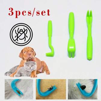3 pièces Outils de retrait des puces pour animaux de compagnie, multicolores, convient pour le retrait des puces et tiques chez les chats et les chiens