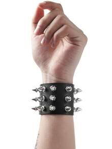 Xiacheng Bộ 1/3/4 vòng tay nữ phong cách Punk Rock - Vòng tay da giả có thể điều chỉnh, đính đinh tán, kiểu Emo Goth Biker thập niên 80, thời trang alternative unisex. - màu đen - Xem 15