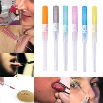 5 piezas Juego de agujas de catéter mixtas 14G 16G 18G 20G 22G Agujas de catéter IV Agujas de perforación de oreja y nariz Agujas huecas para perforación de labio, lengua, ombligo y cartílago