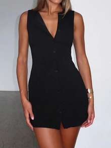 Summer New A-Line Sleeveless Mini Dress For Women,Business Casual Woman Business Women Attire - 黑色 - 查看 2