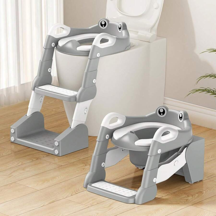 Potty Training Seat, Toddler Toilet Seat For Little Boys Girls, Potty Training Toilet With Urinals, Toddler Step Stool Ladder And Splash Guard (Gray)  2-IN-1 Potty Training Toilet Seat With Step Stool For Toddler, Stability Training Potty Seat For Kids Boys Girls With Splash Guard And Anti-Slip Pad, Adjustable Ladder & Potty Seat Height, Grey - Grey - View 1