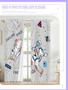2PCS Space Adventure Polyester Curtains - Planets, Rockets & Astronaut Patterns - Multicolor - View 3