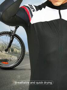 Men's Breathable Elastic Quick-Dry Long Sleeve Cycling Jersey - Black - View 6