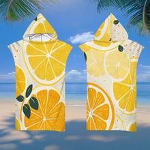 1 件柠檬条纹连帽斗篷，水果印花，超柔软超细纤维沙滩毯和连帽沙滩巾二合一，带纽扣，解开纽扣可转换为沙滩毯，超强吸水毛巾，适合旅行、泳池、潜水、冲浪、瑜伽、露营 - 彩色 - 查看 6