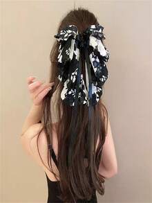 1 chiếc kẹp tóc lớn cho nữ, chất liệu vải, màu đen trắng, in hoa, phụ kiện tóc thời trang, kẹp tóc nơ cho mùa thu đông, trang phục đi nghỉ mát, mùa hè. - Đen và trắng - Xem 8