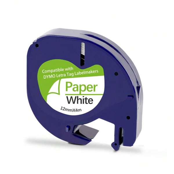 1-Pack 12mm Paper Label Tape For Dymo LetraTag 91330 91200 – Black On White Refill, Compatible With Dymo LT-100H, LT-100T, QX50 Label Makers – 12mm X 4m Replacement Tape
