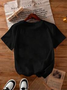 Plus Size Women's Summer Slogan Print Round Neck T-Shirt, Casual & Comfortable For Daily Wear