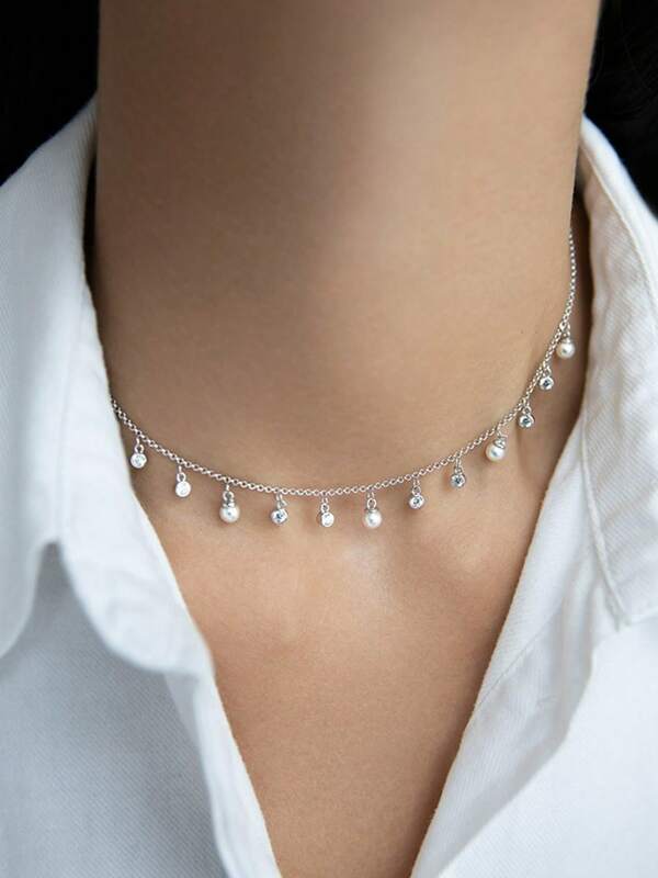 1 PIEZA Exquisito y elegante collar colgante - Plata de ley 925 con perla de concha e incrustación de circonita artificial | Ideal para uso diario, fiesta, banquete y boda | Regalo de joyería perfecto para cumpleaños, aniversario y acción de gracias