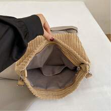 Women's Corduroy Shoulder Bag - Soft Plush Solid Color, Casual Handbag, Bohemian Wide Shoulder Belt, Lightweight Messenger Bag, Suitable For Daily, Shopping And Travel | Polyester Lining, Zipper Opening And Closing, Adjustable Shoulder Belt, Cosmetics And Key Storage