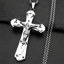 Catholic Jesus Cross Pendant Necklace For Women Men Stainless Steel Gold Silver Color Crucifix Chain Amulet Jewelry Gift - Necklace - View 8