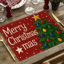 1/4 Set di Tovagliette Natalizie in Lino Stampato a Quadri Bufalo, Babbo Natale Invernale, Albero di Natale, Pupazzo di Neve e Cervo per Tavolo da Pranzo, Lavabili in Poliestere Rettangolari, Sottobicchieri, Tovaglie da Cucina, Tappetini per il Caffè, Adatti per Cucina, Sala da Pranzo, Matrimonio, Decorazione Casa, Decorazione Stanza, Decorazione Interna, Decorazione Tavolo, Decorazione Festa di Natale, Regalo Ideale